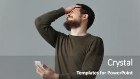  Presentation with basketball referee holding a basketball - Slides having bad people - stressed man holding smartphone background and a tawny brown colored foreground