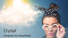  Presentation with clouds - Presentation design having bad people - young person looking with sunglasses background and a  colored foreground