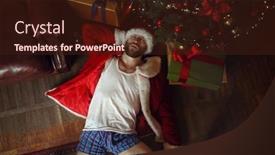  Presentation with christmas tree - Slide set featuring bad-santa-in-underpants-lying background and a wine colored foreground