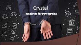  Presentation with handcuffed - Slides with bad situation - chalk drawn courthouse symbols background and a  colored foreground