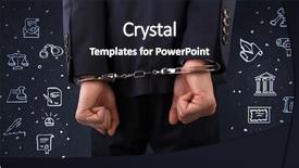  Presentation with handcuffed - PPT theme enhanced with bad situation - chalk drawn courthouse symbols background and a  colored foreground