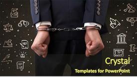  Presentation with handcuffed - Colorful PPT layouts enhanced with bad situation - chalk drawn courthouse symbols backdrop and a  colored foreground