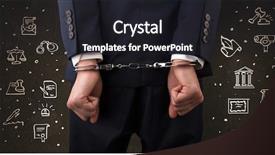  Presentation with handcuffed - Slide deck consisting of bad situation - chalk drawn courthouse symbols background and a  colored foreground