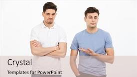  Presentation with full length portrait two men women brown sweater - Amazing PPT theme having bad situation - portrait of two disappointed young backdrop and a lemonade colored foreground