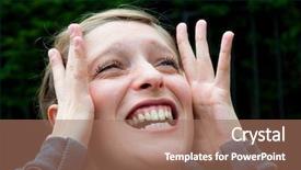  Presentation with young man and a woman - Slides with bad teeth - young woman screaming with crazy background and a coral colored foreground