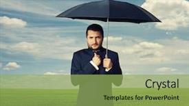  Presentation with black lives matter slogan - Presentation theme with bad weather - displeased businessman under black umbrella background and a yellow colored foreground