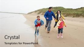  Presentation with electrical vehicles family - Slide set enhanced with bad weather - happy family on beach background and a soft green colored foreground