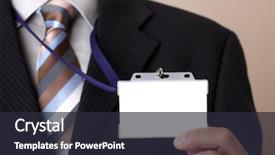  Presentation with name - Beautiful slide deck featuring badge - businessman showing a blank identity backdrop and a dark gray colored foreground