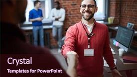  Presentation with new beginning - Theme featuring badge - one of it-engineers welcoming new background and a wine colored foreground