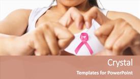  Presentation with fingers - Presentation theme having badge to support breast cancer background and a coral colored foreground