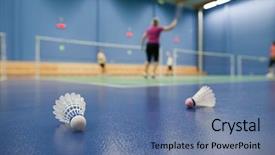  Presentation with badminton - Beautiful presentation theme featuring badminton - badminton courts with players backdrop and a seafoam green colored foreground