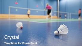  Presentation with sports badminton - Beautiful presentation theme featuring badminton - badminton courts with players backdrop and a teal colored foreground