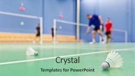  Presentation with sports badminton - Slides with badminton - indoor badminton courts background and a mint green colored foreground
