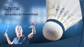  Presentation with badminton - PPT layouts featuring badminton player playing badminton background and a teal colored foreground
