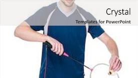  Presentation with badminton - Cool new PPT layouts with badminton player ready to play backdrop and a light gray colored foreground