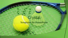  Presentation with badminton ball shuttlecock racket - Cool new PPT theme with badminton players competing courts - tennis ball shuttlecock and racket backdrop and a seafoam green colored foreground