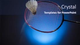  Presentation with badminton - Amazing PPT layouts having badminton-racket-and-shuttlecock-closeup backdrop and a navy blue colored foreground