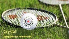  Presentation with badminton - PPT layouts with badminton rackets on green grass background and a tawny brown colored foreground