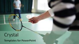  Presentation with badminton - Presentation having badmitnon - senior badminton player holding shuttlecock background and a seafoam green colored foreground