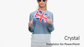  Presentation with face expression recognition - Colorful presentation design enhanced with baduk - beautiful young woman holding uk backdrop and a  colored foreground