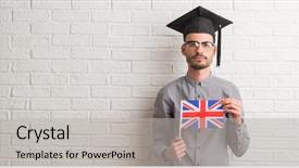  Presentation with broken wall american flag - Slide set with baduk - young adult man over brick background and a  colored foreground