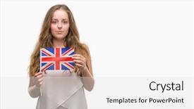  Presentation with flag - Beautiful PPT theme featuring baduk - young blonde woman holding flag backdrop and a  colored foreground