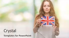  Presentation with flag - Presentation theme having baduk - young blonde woman holding flag background and a  colored foreground