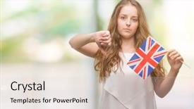  Presentation with flag - Presentation design featuring baduk - young blonde woman holding flag background and a  colored foreground