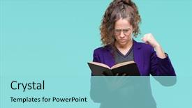  Presentation with girl reading - Audience pleasing slides consisting of baduk - young brunette student girl wearing backdrop and a  colored foreground