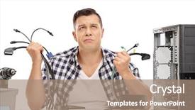  Presentation with bunch - Slides enhanced with baffled young guy holding background and a coral colored foreground