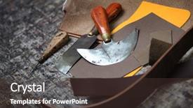  Presentation with leather bag - Theme enhanced with leather bag - tanner's tool background and a tawny brown colored foreground