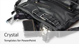  Presentation with bag - Colorful slide deck enhanced with bag accesoris - woman handbag with accesories backdrop and a  colored foreground