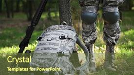  Presentation with military soldier leader - PPT theme with bag and rifle in forest background and a tawny brown colored foreground