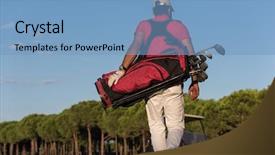  Presentation with golf course - PPT theme featuring bag and walking at course background and a  colored foreground