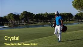  Presentation with golf player playing - Slide deck enhanced with bag and walking at course background and a tawny brown colored foreground