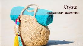  Presentation with beach bag - Slide deck enhanced with bag close up on tropical background and a  colored foreground