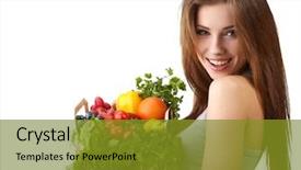  Presentation with healthy food - Beautiful presentation theme featuring bag full of healthy food backdrop and a  colored foreground