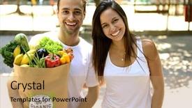  Presentation with carrying school bag - Amazing PPT theme having bag full of organic food backdrop and a coral colored foreground