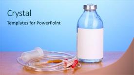  Presentation with intravenous infusion - Slides with bag iv fluid - bottle of intravenous antibiotics background and a  colored foreground