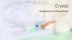  Presentation with fluid - Beautiful theme featuring bag iv fluid - disposable infusion set close up backdrop and a sky blue colored foreground