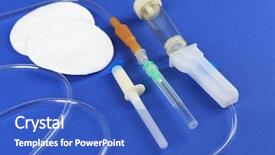  Presentation with infusion - Presentation design with bag iv fluid - disposable infusion set on blue background and a cobalt blue colored foreground