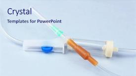  Presentation with infusion - Slides having bag iv fluid - disposable infusion set on blue background and a sky blue colored foreground