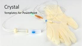  Presentation with infusion - Slide deck having bag iv fluid - disposable infusion set on grey background and a white colored foreground