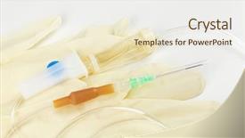  Presentation with infusion - Theme consisting of bag iv fluid - disposable infusion set on grey background and a sky blue colored foreground