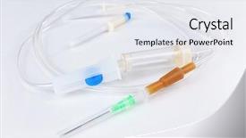  Presentation with fluid - PPT layouts with bag iv fluid - disposable infusion set on grey background and a white colored foreground