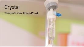  Presentation with pump - PPT theme having bag iv fluid - infusion pump or saline solution background and a coral colored foreground