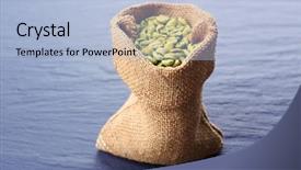  Presentation with green coffee beans - Cool new PPT theme with bag of green coffee beans backdrop and a light blue colored foreground
