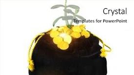  Presentation with gold black - Presentation design enhanced with bag of money black bag with gold coins background and a white colored foreground