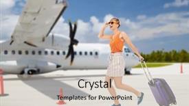  Presentation with happy holidays - Slides featuring bag over plane on airfield background and a  colored foreground