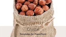  Presentation with hazelnuts - Amazing presentation theme having bag sack wish hazelnuts isolated on white background backdrop and a coral colored foreground